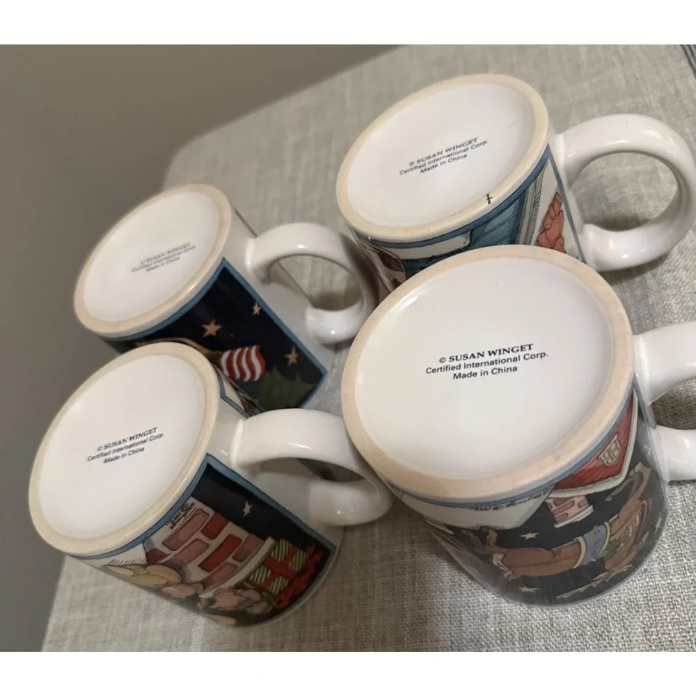 ❄️ Susan Winget Certified International Christmas Mugs Set of 4 Santa Sleigh 4”